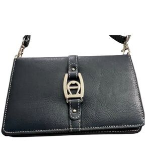 Etienne Aigner Navy Blue Multi Compartment Expandable Crossbody Bag/Purse